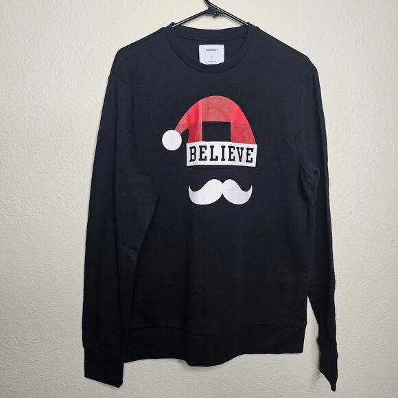 Old Navy Black Believe Santa Hat Ugly Christmas sweater unisex size large - Picture 2 of 4